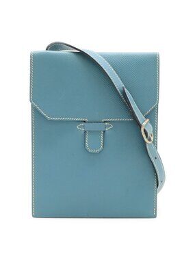 Hermes Shoulder Bag Pochette Crossbody Courchevel Leather Blue Jean